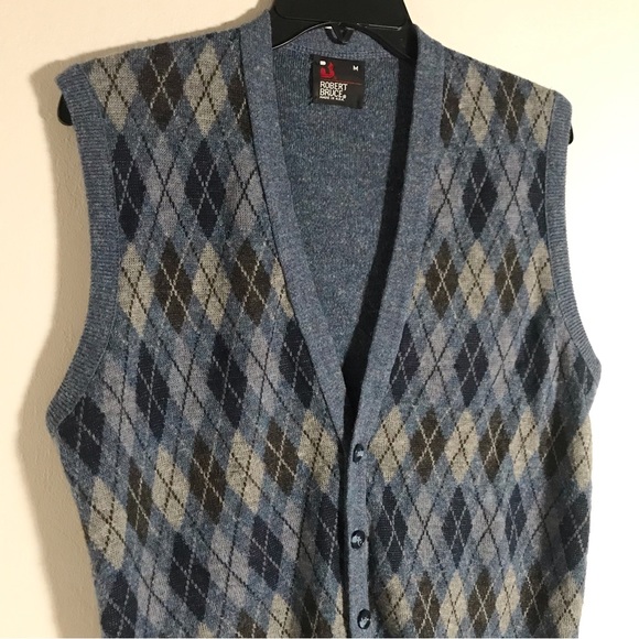 Robert Bruce Vintage 80’s Heather Blue Argyle Sweater Vest Size Medium - Picture 2 of 12